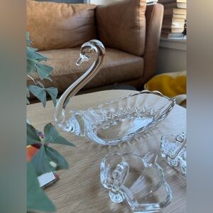 Elegant Clear Glass Swan Dish Set